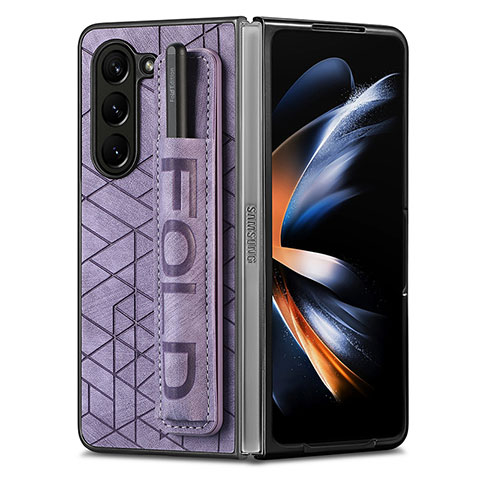 Funda Bumper Lujo Cuero y Plastico Mate Carcasa S11D para Samsung Galaxy Z Fold5 5G Morado