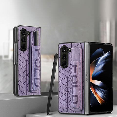 Funda Bumper Lujo Cuero y Plastico Mate Carcasa S12D para Samsung Galaxy Z Fold5 5G Morado