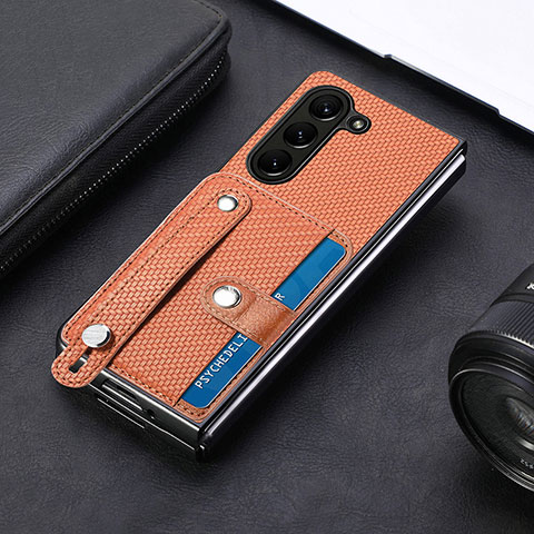 Funda Bumper Lujo Cuero y Plastico Mate Carcasa S14D para Samsung Galaxy Z Fold5 5G Marron