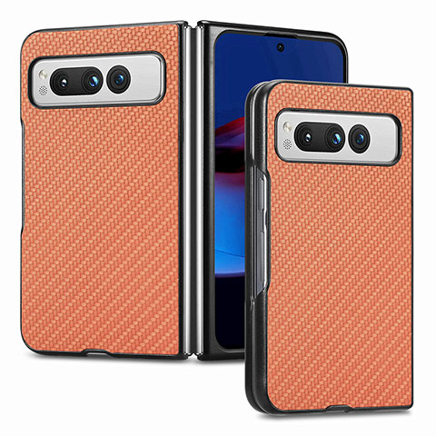 Funda Bumper Lujo Cuero y Plastico Mate Carcasa SD1 para Google Pixel Fold 5G Marron