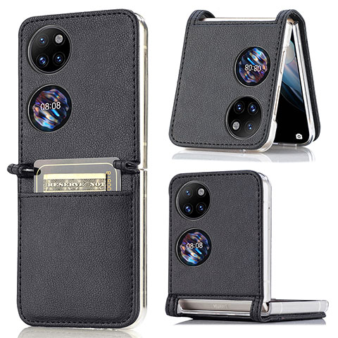 Funda Bumper Lujo Cuero y Plastico Mate Carcasa SD1 para Huawei P50 Pocket Negro