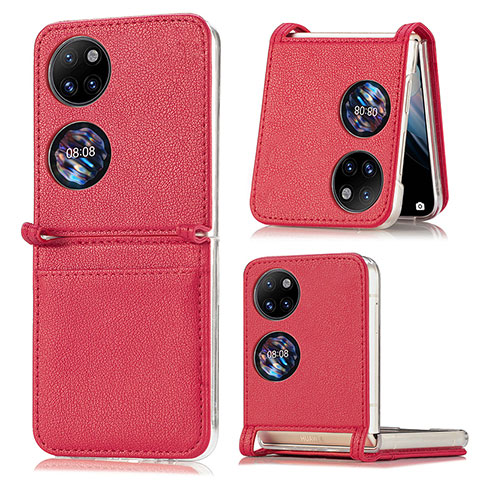 Funda Bumper Lujo Cuero y Plastico Mate Carcasa SD1 para Huawei P50 Pocket Rojo