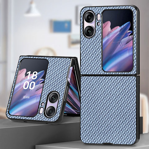 Funda Bumper Lujo Cuero y Plastico Mate Carcasa SD1 para Oppo Find N2 Flip 5G Azul