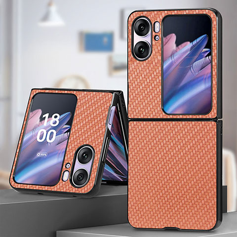 Funda Bumper Lujo Cuero y Plastico Mate Carcasa SD1 para Oppo Find N2 Flip 5G Marron