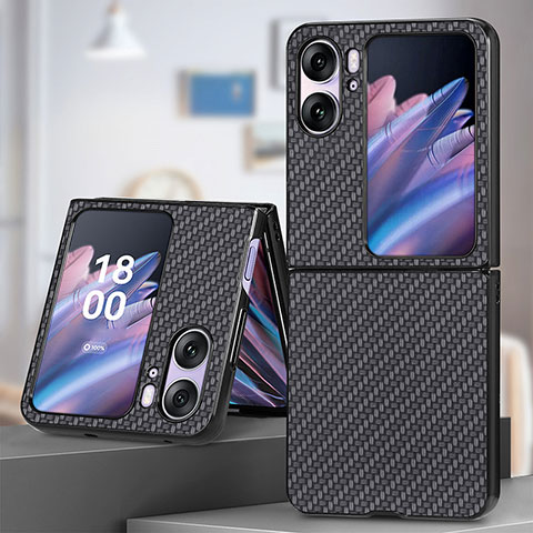 Funda Bumper Lujo Cuero y Plastico Mate Carcasa SD1 para Oppo Find N2 Flip 5G Negro