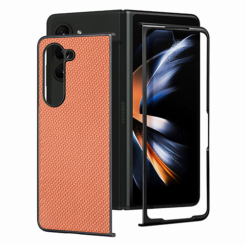 Funda Bumper Lujo Cuero y Plastico Mate Carcasa SD1 para Samsung Galaxy Z Fold5 5G Marron