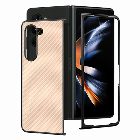 Funda Bumper Lujo Cuero y Plastico Mate Carcasa SD1 para Samsung Galaxy Z Fold5 5G Oro