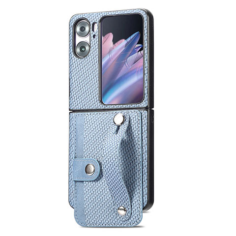 Funda Bumper Lujo Cuero y Plastico Mate Carcasa SD10 para Oppo Find N2 Flip 5G Azul Cielo