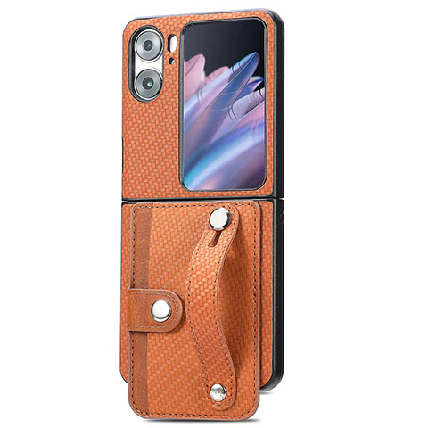 Funda Bumper Lujo Cuero y Plastico Mate Carcasa SD10 para Oppo Find N2 Flip 5G Marron