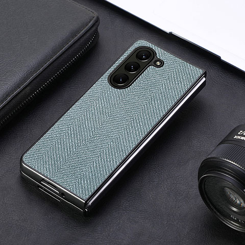 Funda Bumper Lujo Cuero y Plastico Mate Carcasa SD10 para Samsung Galaxy Z Fold5 5G Azul Claro