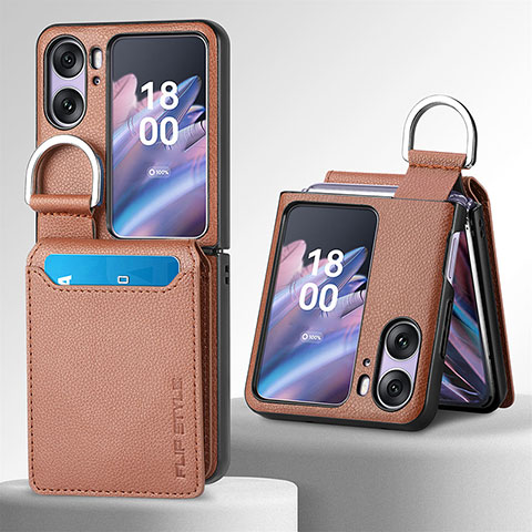 Funda Bumper Lujo Cuero y Plastico Mate Carcasa SD12 para Oppo Find N2 Flip 5G Marron