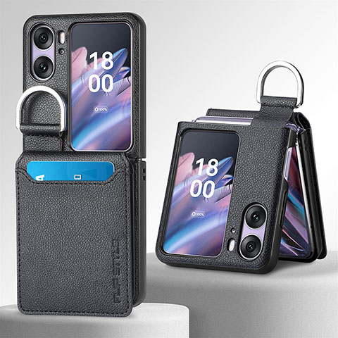 Funda Bumper Lujo Cuero y Plastico Mate Carcasa SD12 para Oppo Find N2 Flip 5G Negro