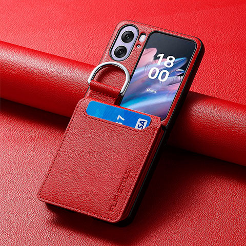 Funda Bumper Lujo Cuero y Plastico Mate Carcasa SD13 para Oppo Find N2 Flip 5G Rojo