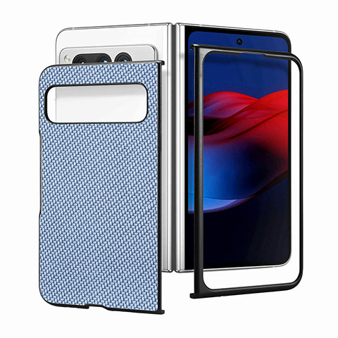 Funda Bumper Lujo Cuero y Plastico Mate Carcasa SD2 para Google Pixel Fold 5G Azul