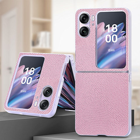 Funda Bumper Lujo Cuero y Plastico Mate Carcasa SD2 para Oppo Find N2 Flip 5G Rosa