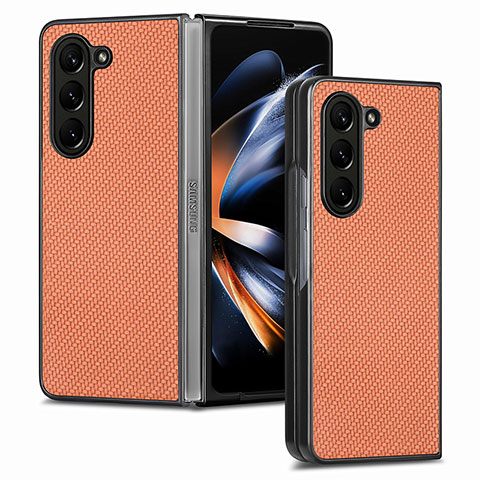 Funda Bumper Lujo Cuero y Plastico Mate Carcasa SD2 para Samsung Galaxy Z Fold5 5G Marron