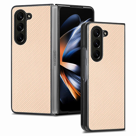 Funda Bumper Lujo Cuero y Plastico Mate Carcasa SD2 para Samsung Galaxy Z Fold5 5G Oro