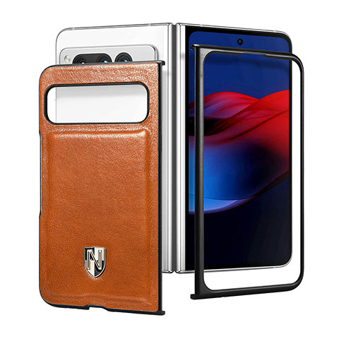 Funda Bumper Lujo Cuero y Plastico Mate Carcasa SD3 para Google Pixel Fold 5G Marron