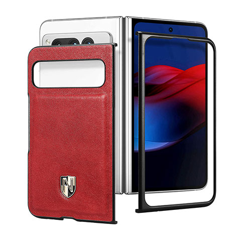 Funda Bumper Lujo Cuero y Plastico Mate Carcasa SD3 para Google Pixel Fold 5G Rojo