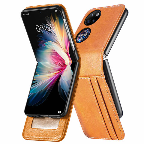 Funda Bumper Lujo Cuero y Plastico Mate Carcasa SD3 para Huawei P50 Pocket Marron