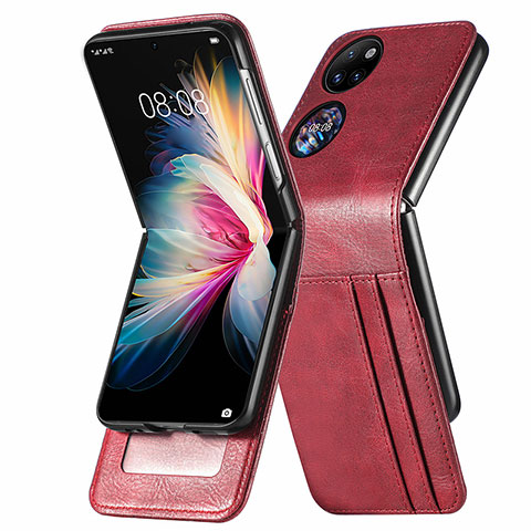 Funda Bumper Lujo Cuero y Plastico Mate Carcasa SD3 para Huawei P50 Pocket Rojo