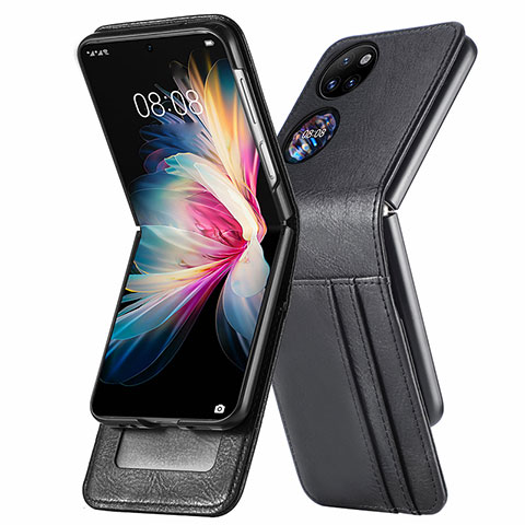 Funda Bumper Lujo Cuero y Plastico Mate Carcasa SD3 para Huawei Pocket S Negro