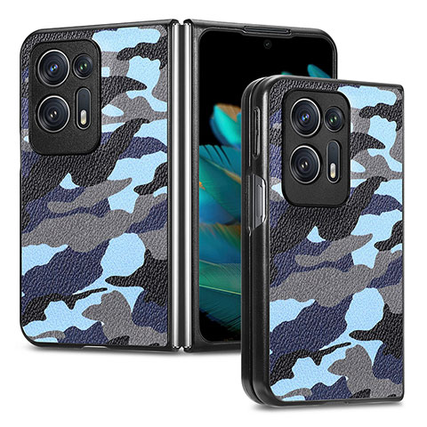 Funda Bumper Lujo Cuero y Plastico Mate Carcasa SD3 para Oppo Find N2 5G Azul