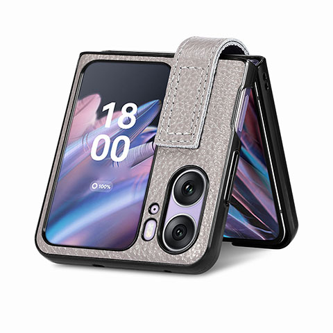 Funda Bumper Lujo Cuero y Plastico Mate Carcasa SD3 para Oppo Find N2 Flip 5G Gris