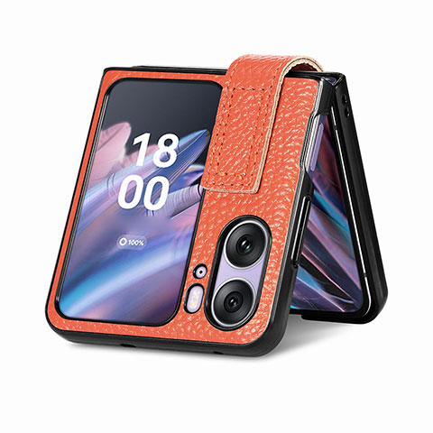 Funda Bumper Lujo Cuero y Plastico Mate Carcasa SD3 para Oppo Find N2 Flip 5G Naranja