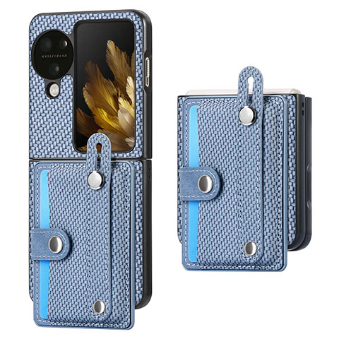 Funda Bumper Lujo Cuero y Plastico Mate Carcasa SD3 para Oppo Find N3 Flip 5G Azul