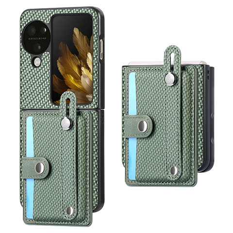 Funda Bumper Lujo Cuero y Plastico Mate Carcasa SD3 para Oppo Find N3 Flip 5G Verde