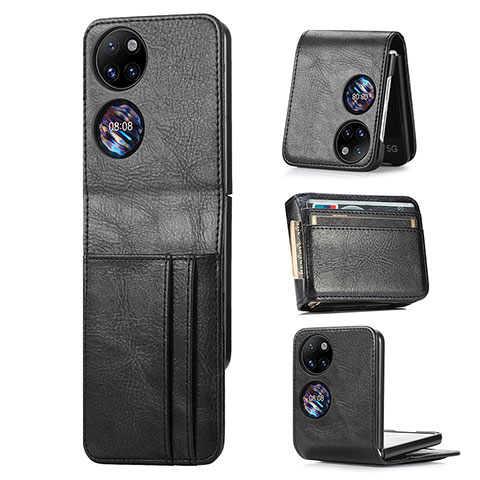 Funda Bumper Lujo Cuero y Plastico Mate Carcasa SD4 para Huawei Pocket S Negro