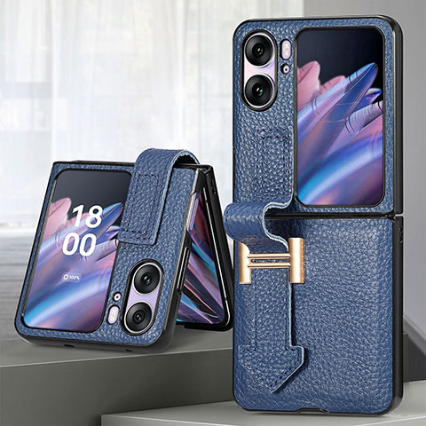 Funda Bumper Lujo Cuero y Plastico Mate Carcasa SD4 para Oppo Find N2 Flip 5G Azul