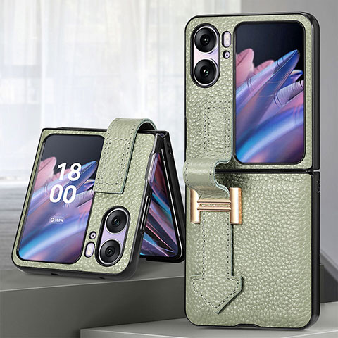 Funda Bumper Lujo Cuero y Plastico Mate Carcasa SD4 para Oppo Find N2 Flip 5G Verde