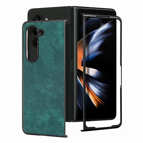 Funda Bumper Lujo Cuero y Plastico Mate Carcasa SD4 para Samsung Galaxy Z Fold5 5G Verde