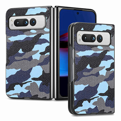 Funda Bumper Lujo Cuero y Plastico Mate Carcasa SD5 para Google Pixel Fold 5G Azul