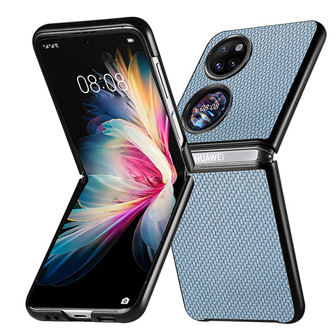 Funda Bumper Lujo Cuero y Plastico Mate Carcasa SD5 para Huawei Pocket S Azul