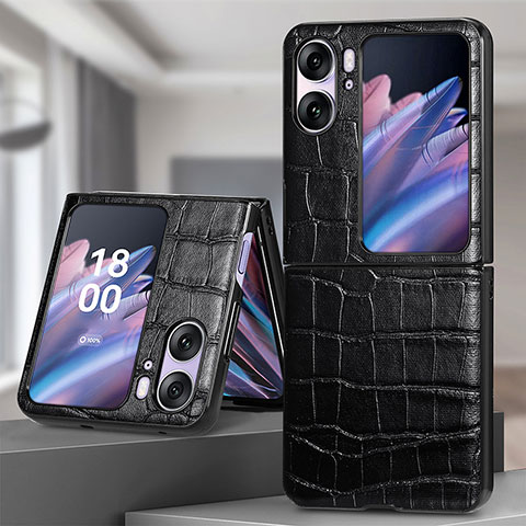 Funda Bumper Lujo Cuero y Plastico Mate Carcasa SD5 para Oppo Find N2 Flip 5G Negro