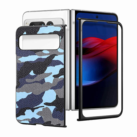 Funda Bumper Lujo Cuero y Plastico Mate Carcasa SD6 para Google Pixel Fold 5G Azul