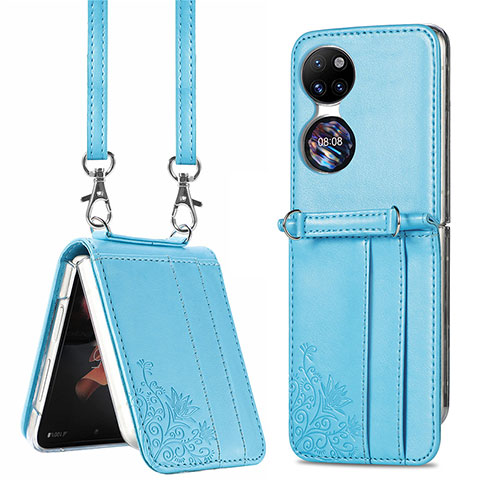 Funda Bumper Lujo Cuero y Plastico Mate Carcasa SD6 para Huawei P50 Pocket Azul Cielo