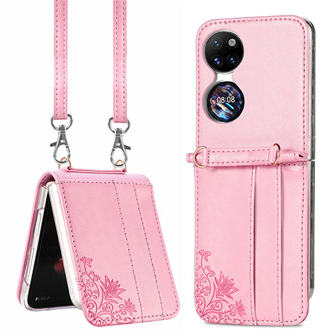 Funda Bumper Lujo Cuero y Plastico Mate Carcasa SD6 para Huawei P60 Pocket Oro Rosa