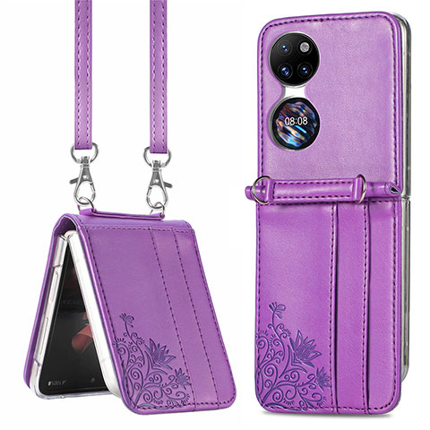 Funda Bumper Lujo Cuero y Plastico Mate Carcasa SD6 para Huawei Pocket S Morado