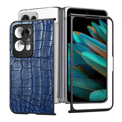 Funda Bumper Lujo Cuero y Plastico Mate Carcasa SD6 para Oppo Find N2 5G Azul