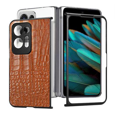 Funda Bumper Lujo Cuero y Plastico Mate Carcasa SD6 para Oppo Find N2 5G Marron