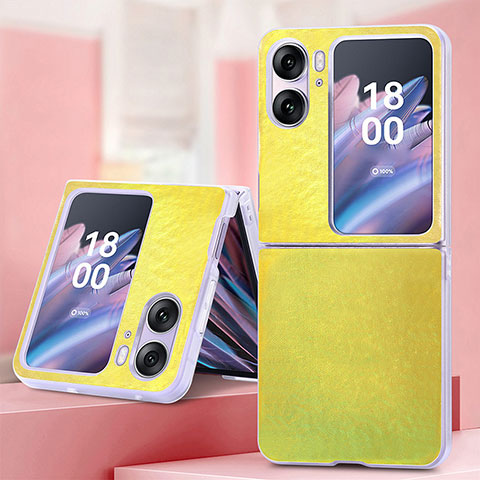 Funda Bumper Lujo Cuero y Plastico Mate Carcasa SD6 para Oppo Find N2 Flip 5G Amarillo