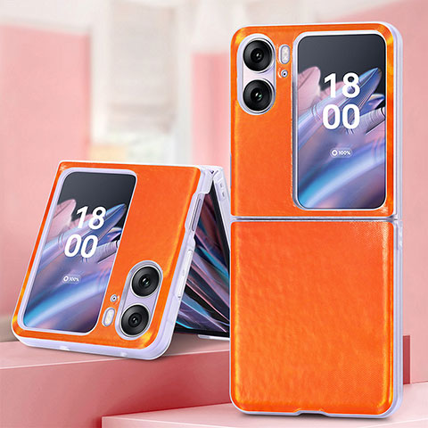 Funda Bumper Lujo Cuero y Plastico Mate Carcasa SD6 para Oppo Find N2 Flip 5G Naranja