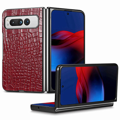 Funda Bumper Lujo Cuero y Plastico Mate Carcasa SD7 para Google Pixel Fold 5G Rojo