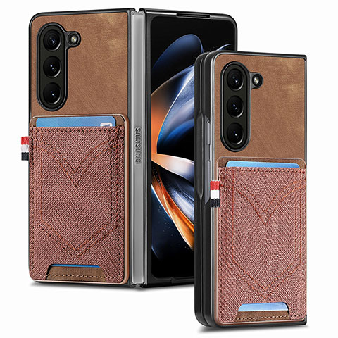 Funda Bumper Lujo Cuero y Plastico Mate Carcasa SD7 para Samsung Galaxy Z Fold5 5G Marron