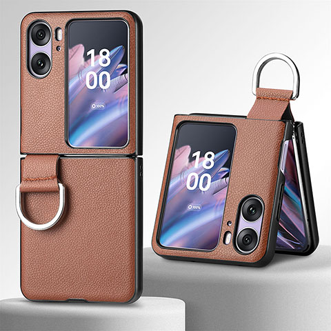 Funda Bumper Lujo Cuero y Plastico Mate Carcasa SD8 para Oppo Find N2 Flip 5G Marron