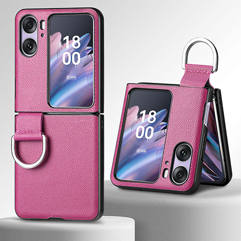 Funda Bumper Lujo Cuero y Plastico Mate Carcasa SD8 para Oppo Find N2 Flip 5G Morado